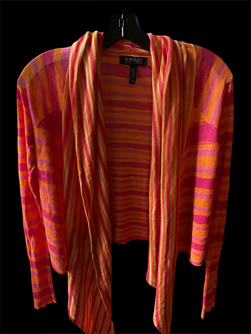 Buffalo David Bitton Orange & Pink Striped Draped Open-Front Cardigan